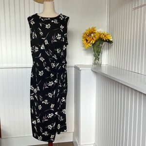 Black Floral Faux Wrap Dress